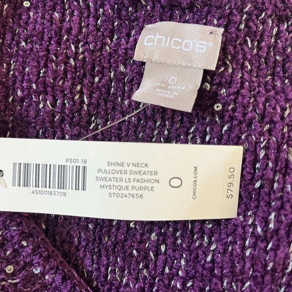 NWT Chicos Purple Sparkle Sequin Pullover Sweater Sz 0 / XS Casual Event - Picture 6 of 9